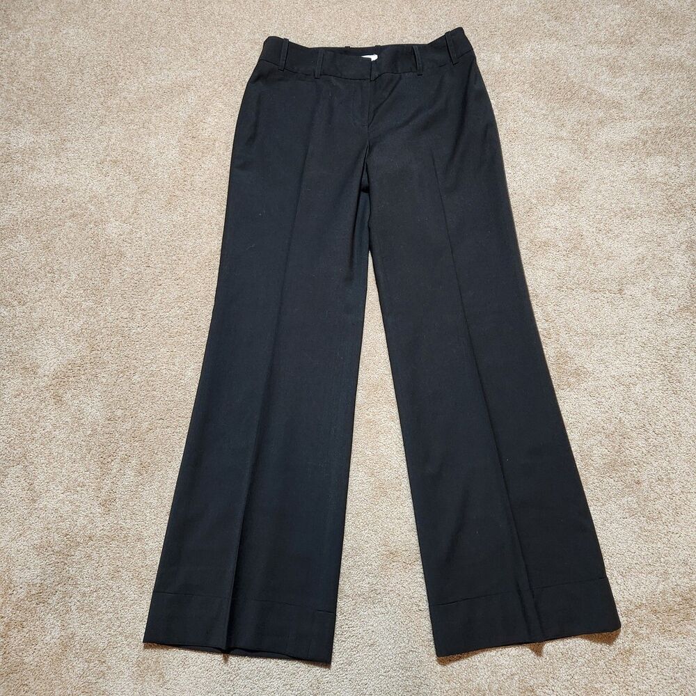 Ann Taylor LOFT Dress Pants Women 6 Black Mid Rise Wide Leg Lined Wool Blend
